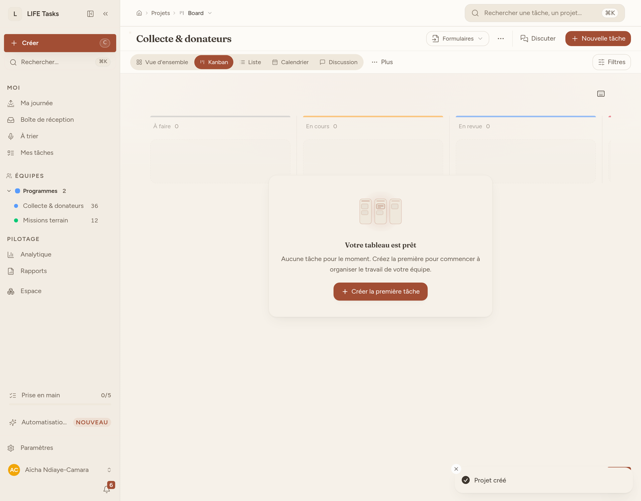 Formulaire d'application d'un modèle : nom du projet et choix de l'équipe