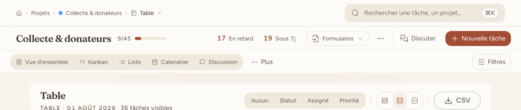 Un filtre actif s'affiche en pastille pleine au-dessus de la liste