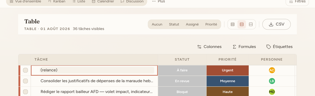 Badge d'erreur affiché sur une cellule dont l'enregistrement a échoué