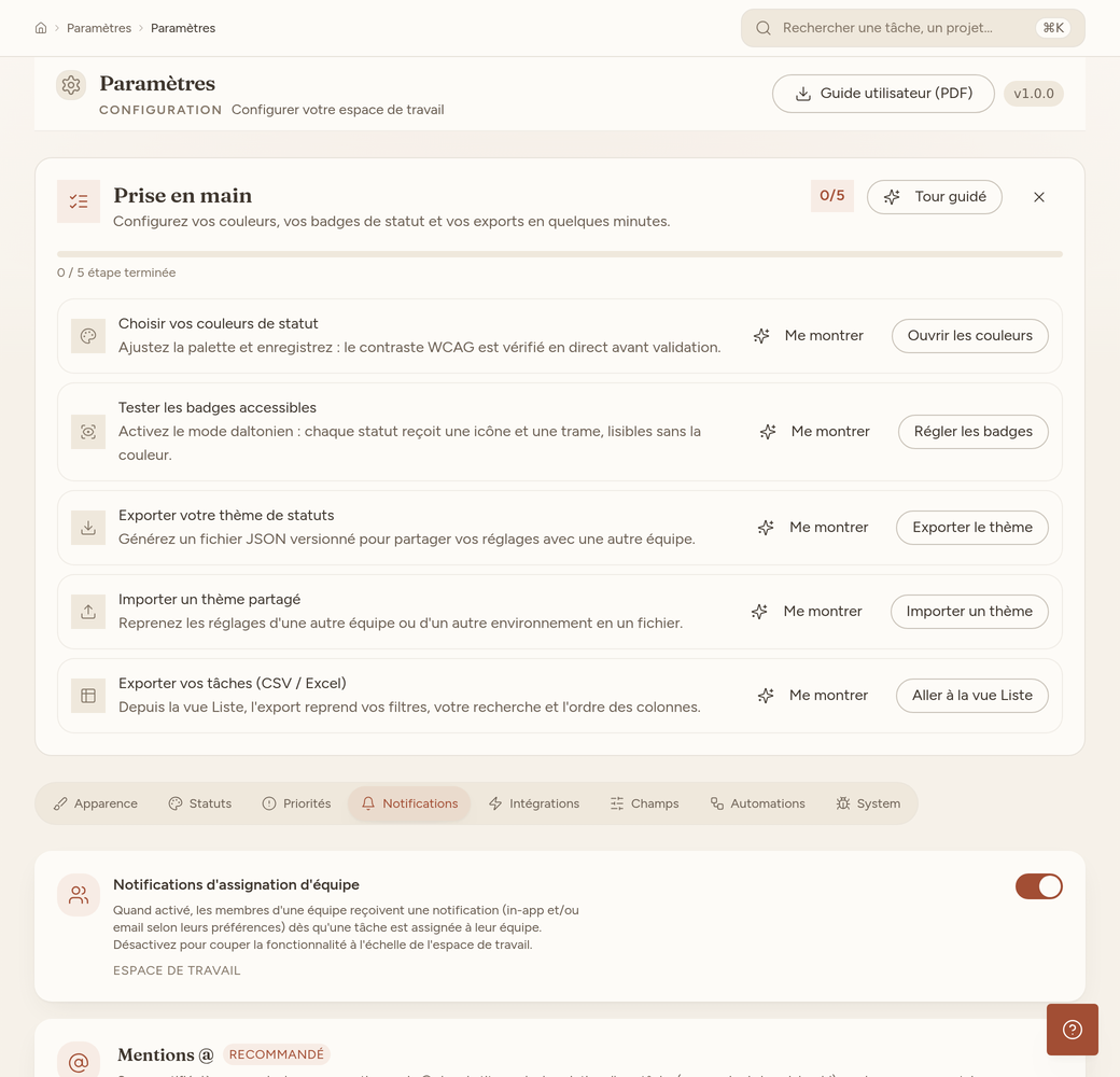 Préférences de notification : chaque type réglable par canal