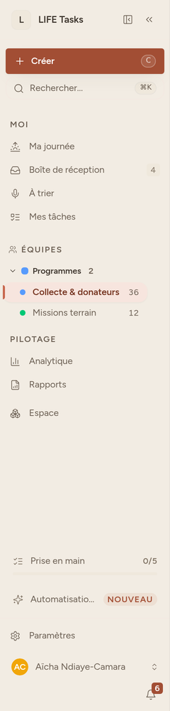 Onglet Sous-tâches avec compteur d'avancement et cases à cocher