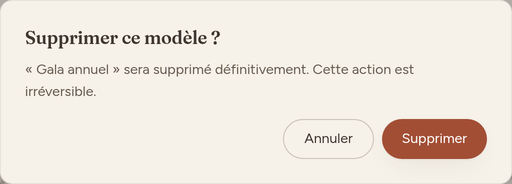 Confirmation de suppression d'un modèle d'organisation